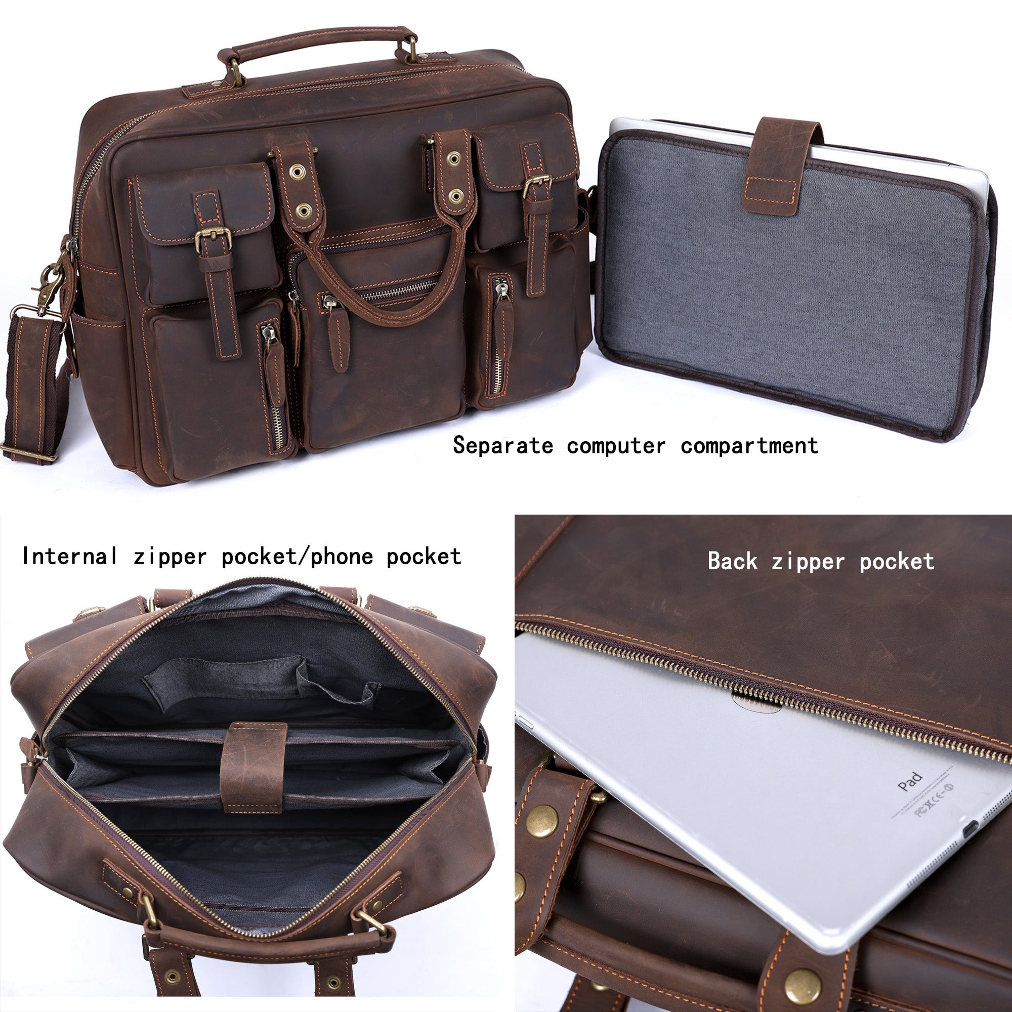 Leather Brifecase For Men & Vintage Messenger Bag