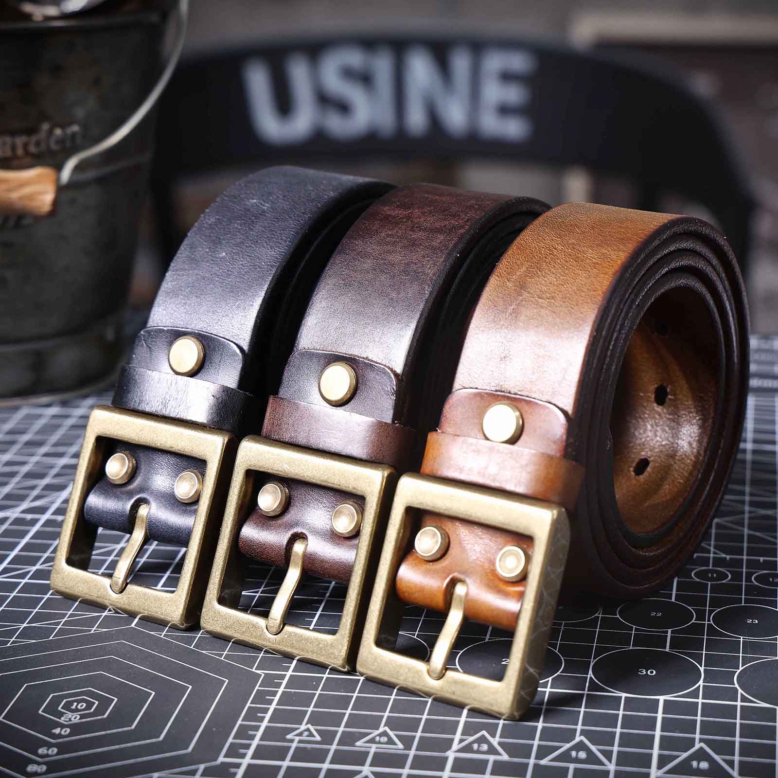 Genuine Leather Men's Belt & Thick Full Grain & Solid Brass Buckle