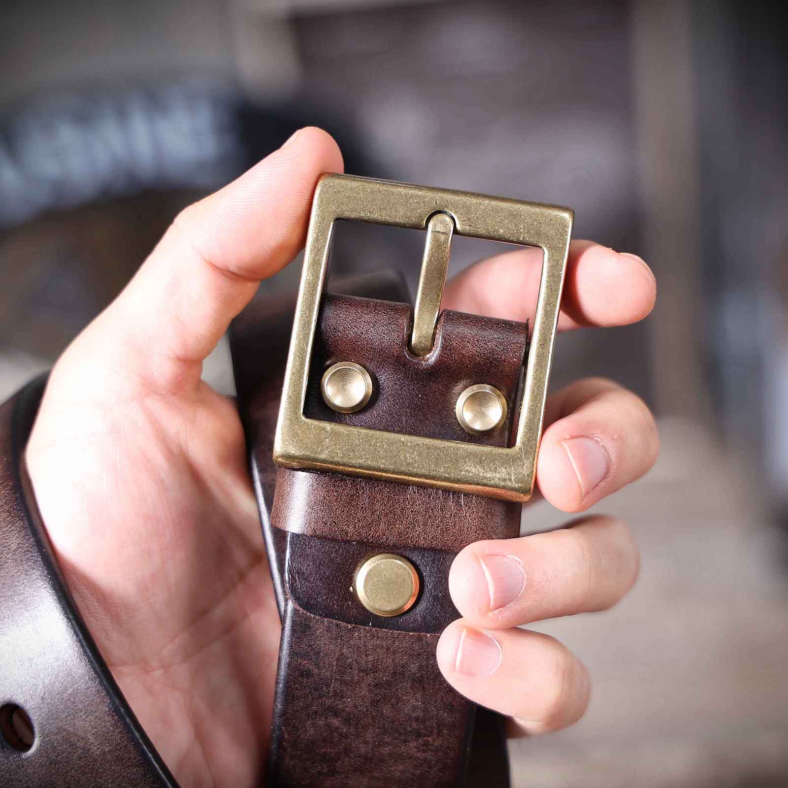 Genuine Leather Men's Belt & Thick Full Grain & Solid Brass Buckle
