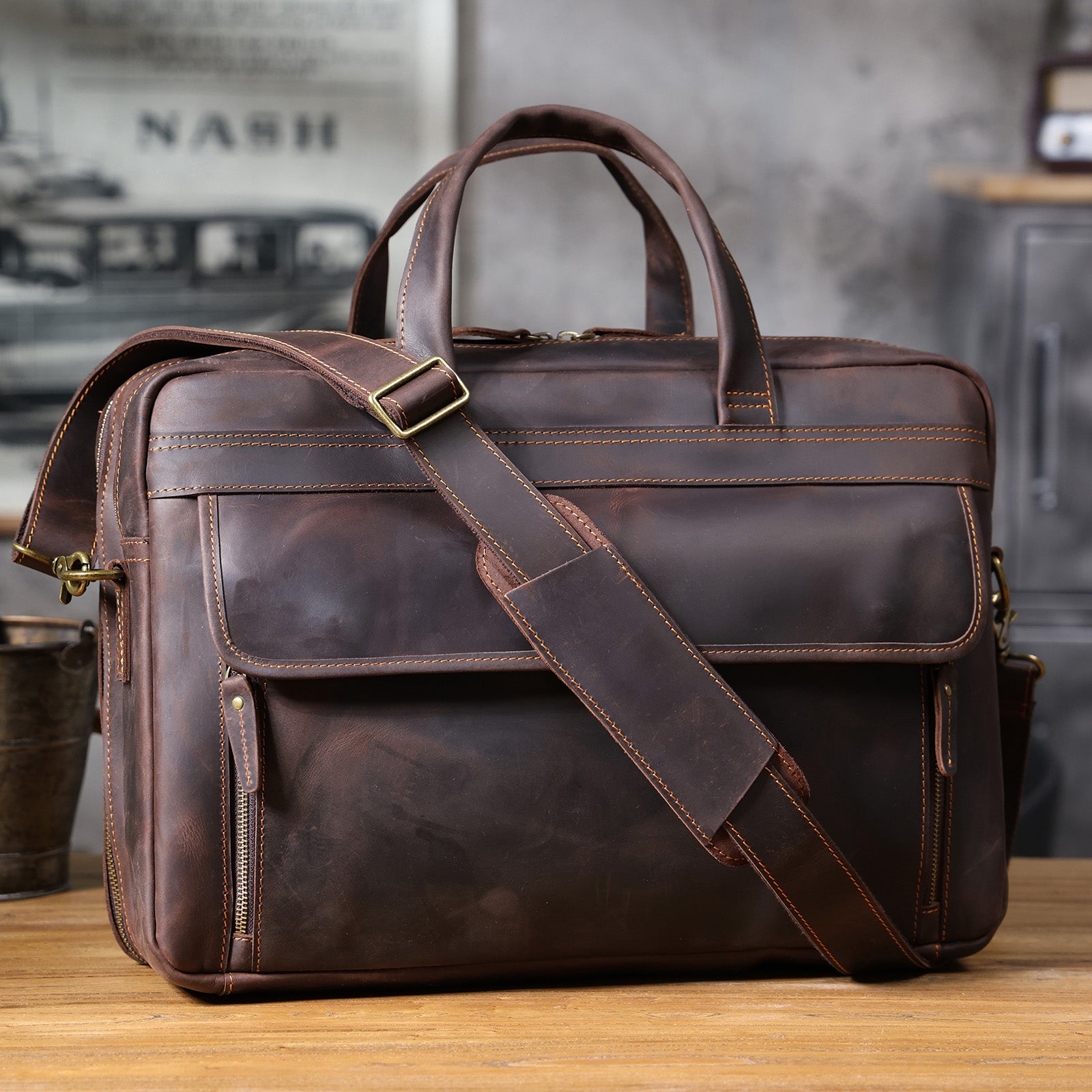 Full-Grain Genuine Leather brief case