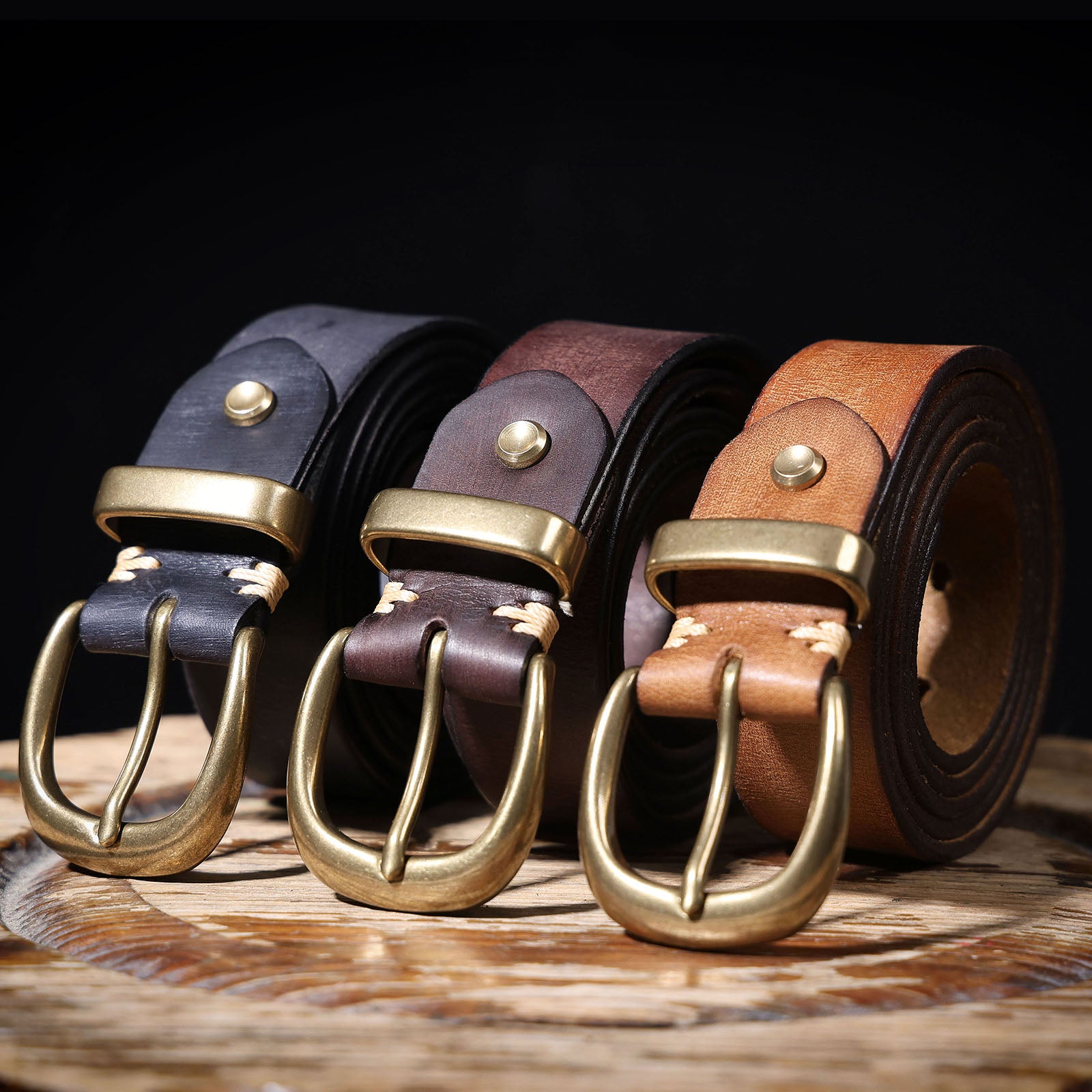 Leather Men's Belt & Genuine Full Grain & Solid Brass Buckle