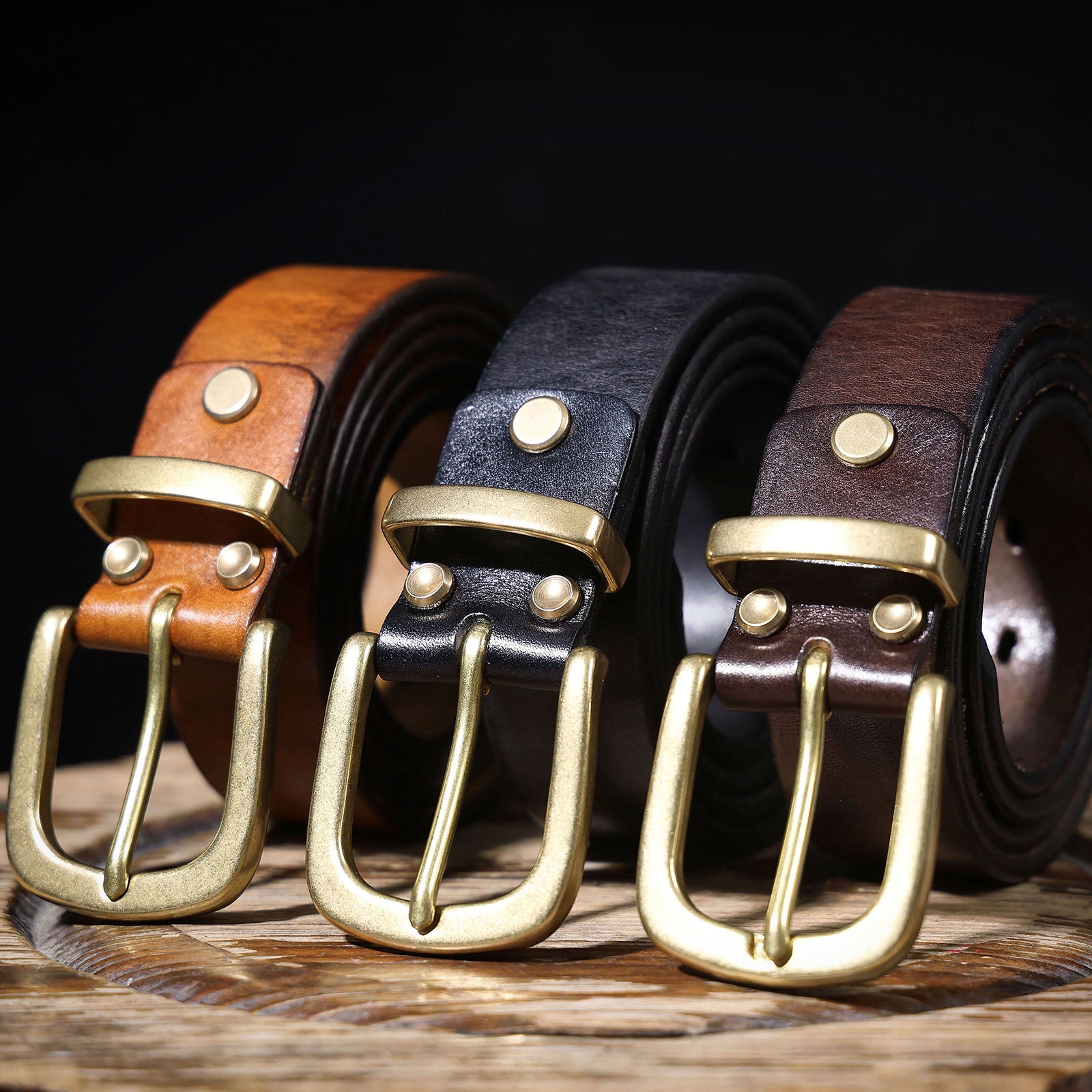 Genuine Leather Men's Belt & Thick Full Grain & Solid Brass Buckle