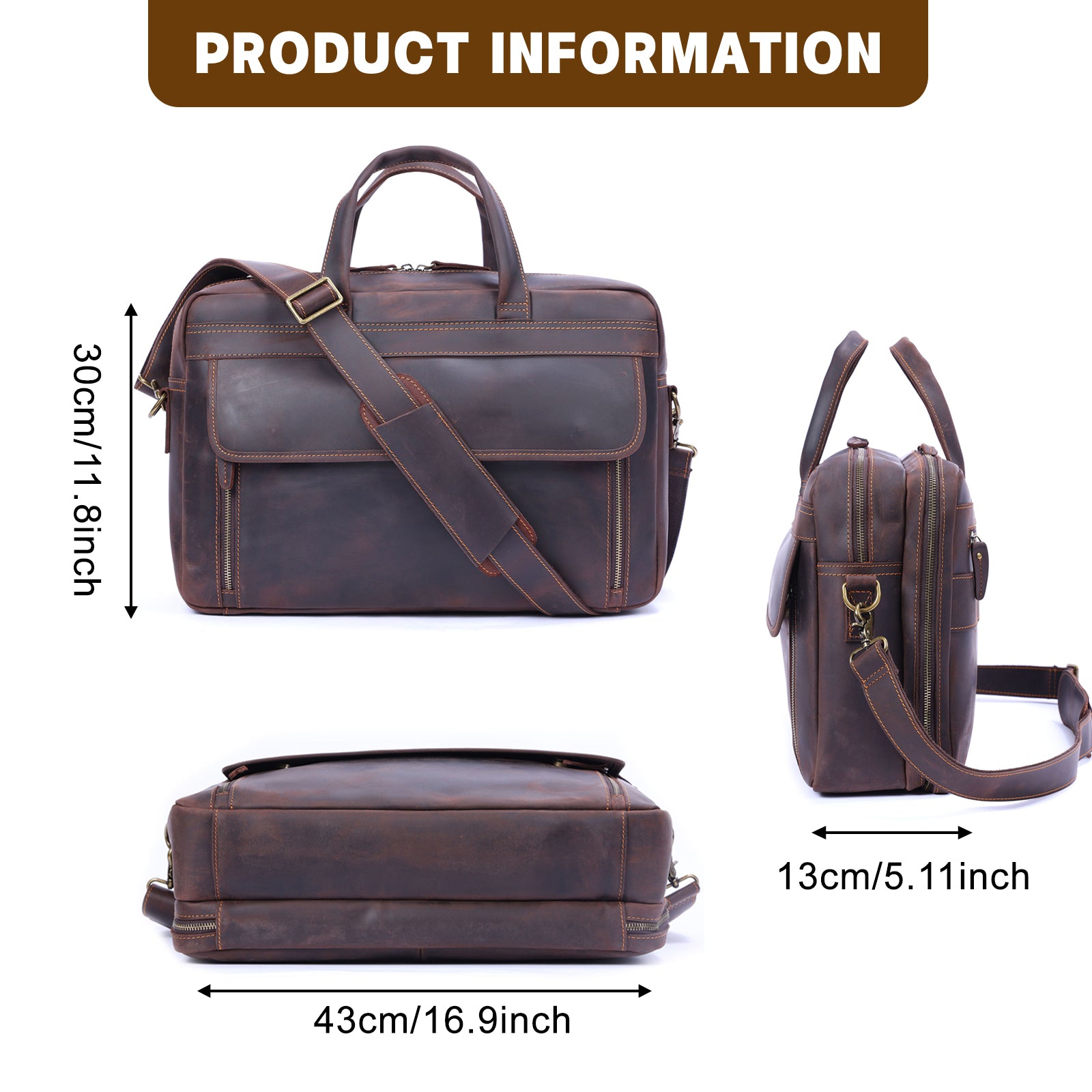 Full-Grain Genuine Leather brief case