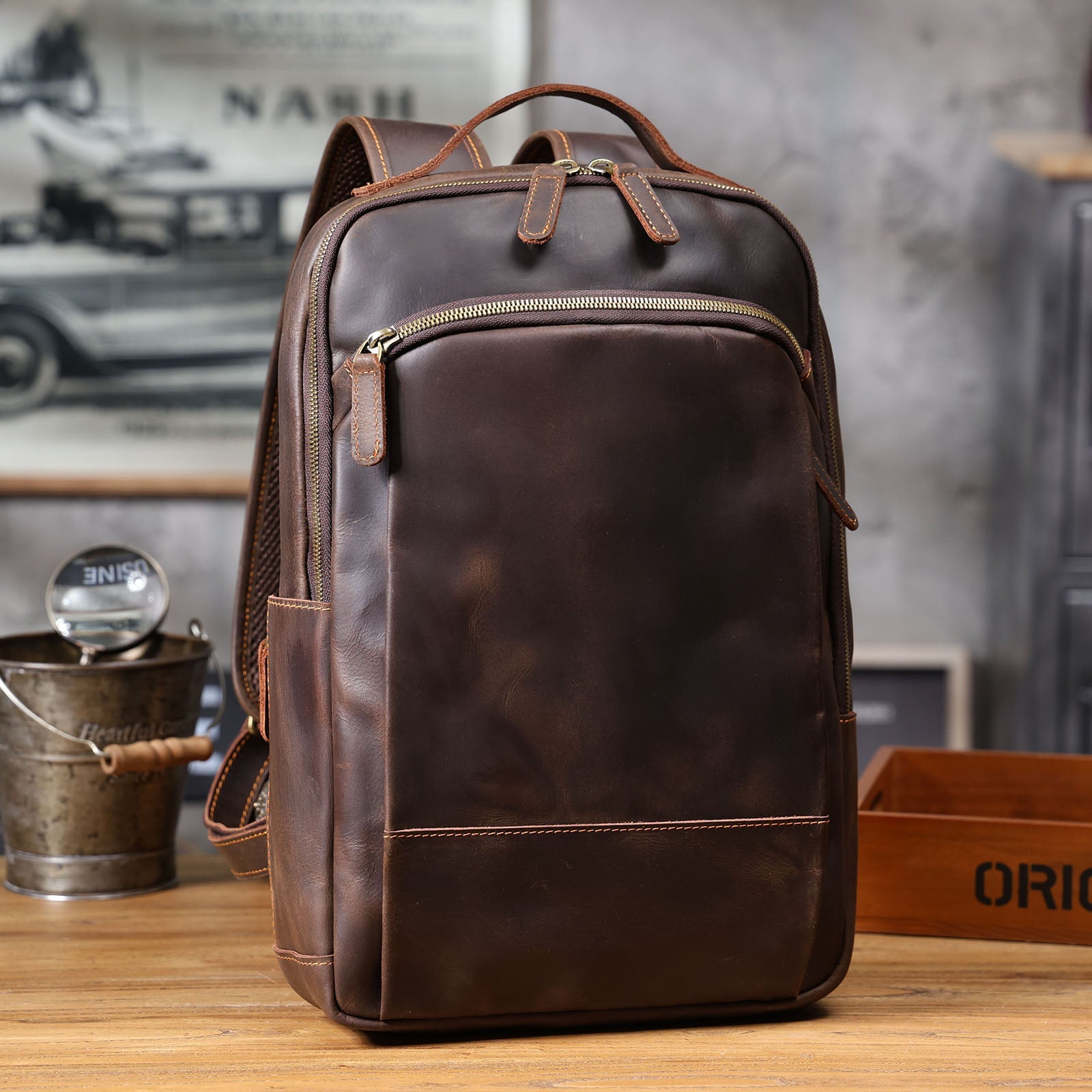 Genuine Leather Backpack For Men & Full Grain Leather & Handcrafted Daypack