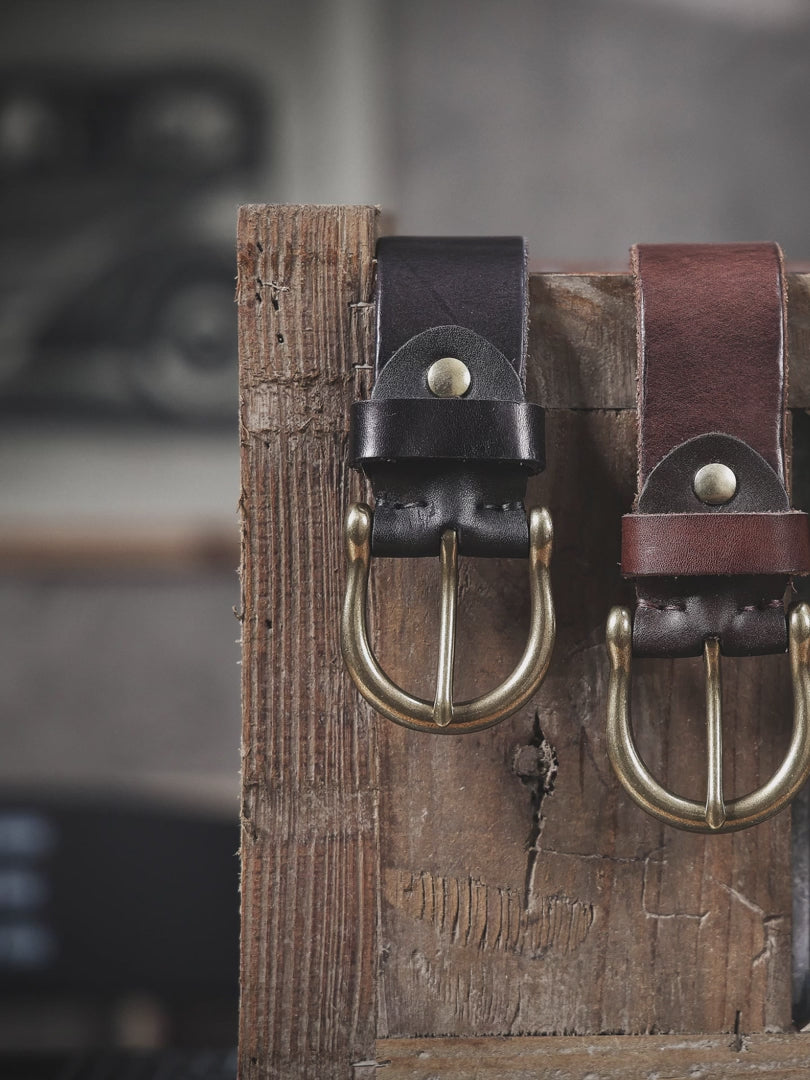 Leather Men's Belt & Genuine Full Grain & Solid Brass Buckle