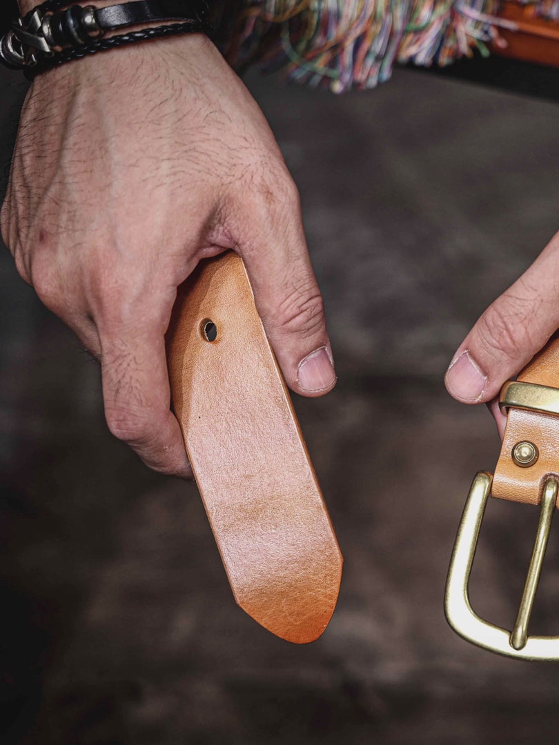 Genuine Leather Men's Belt & Original Thick Full Grain & Solid Brass Buckle